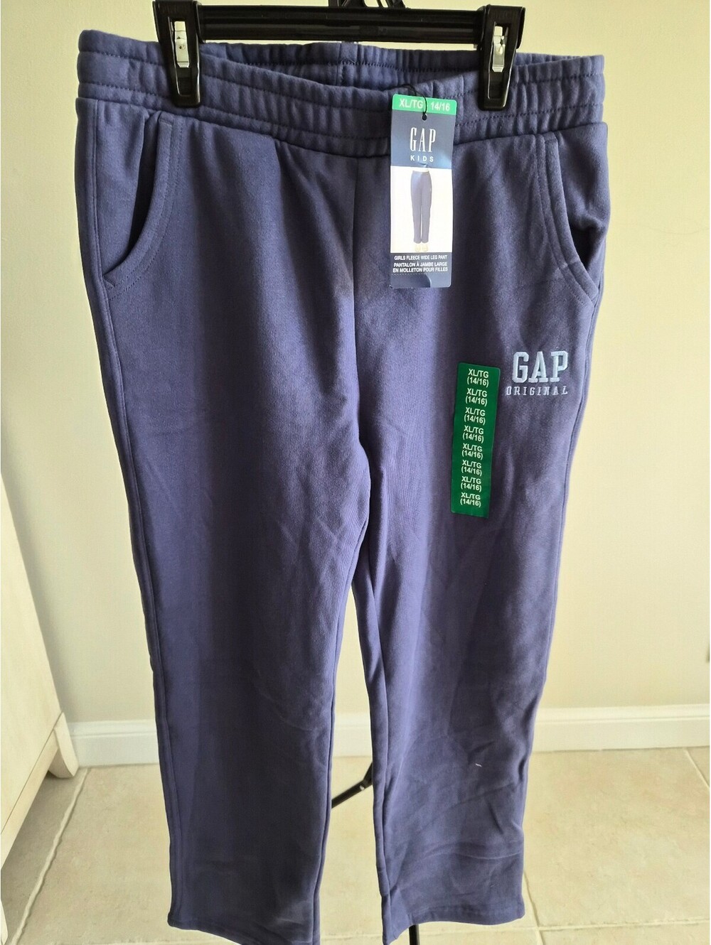 GAP Kids Girls Fleece Wide Leg Pants XL 14/16 Navy Blue 0344